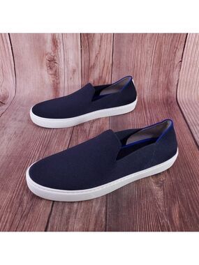 Rothys Womens Size 11 The Original Slip On Sneakers Navy Blue Knit Shoes